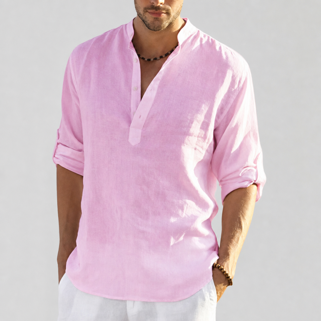 Skopelos Linen Henley Shirt in Pink