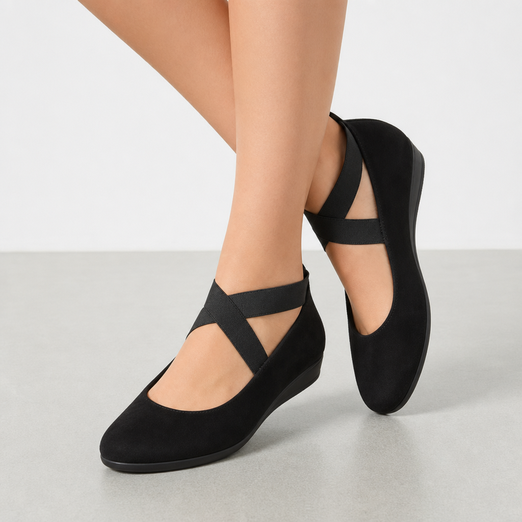 Soller Orthopedic Cross Strap Ballet Flats in Black