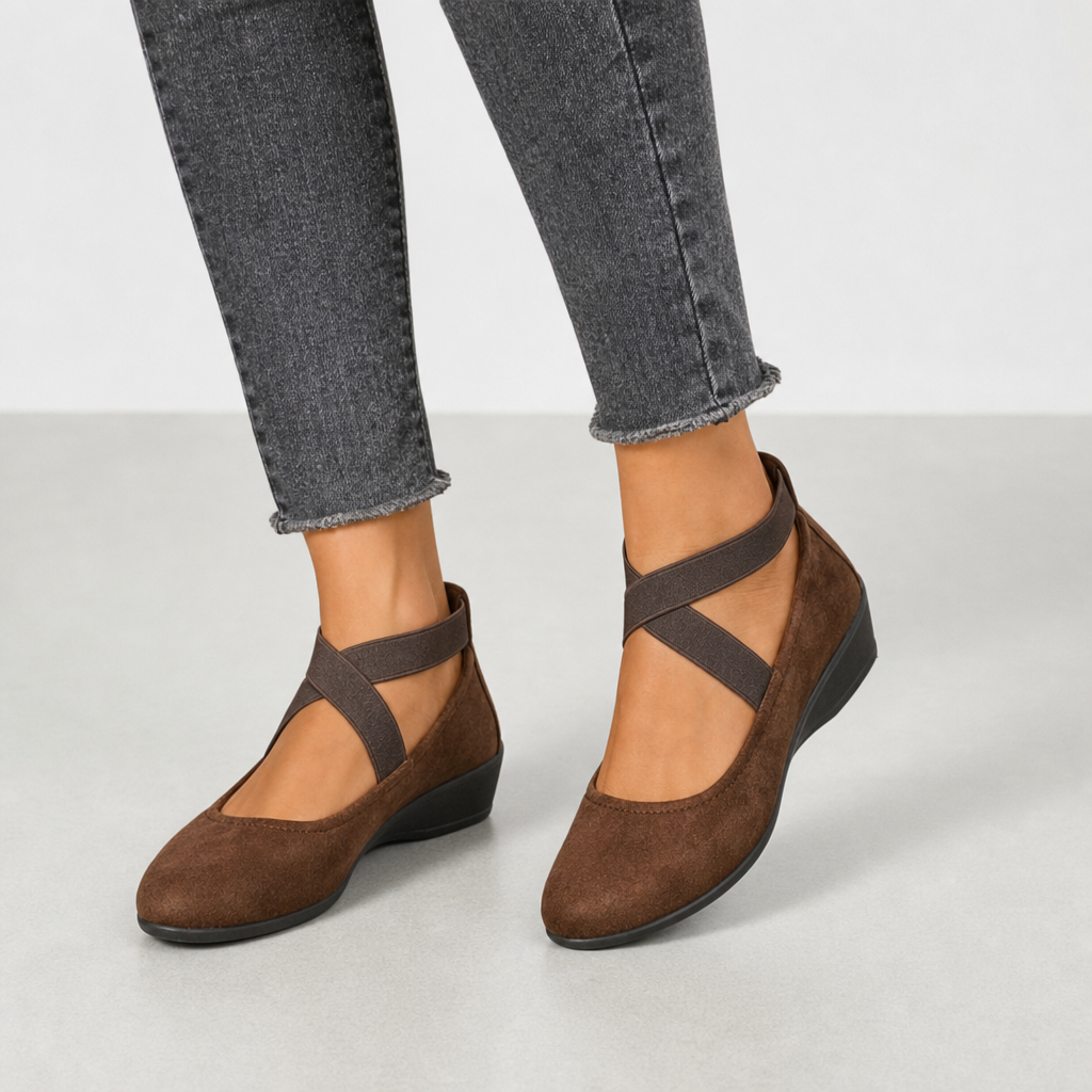 Soller Orthopedic Cross Strap Ballet Flats in Brown