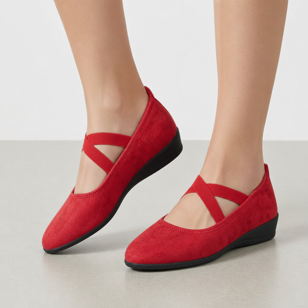 Soller Orthopedic Cross Strap Ballet Flats in Red