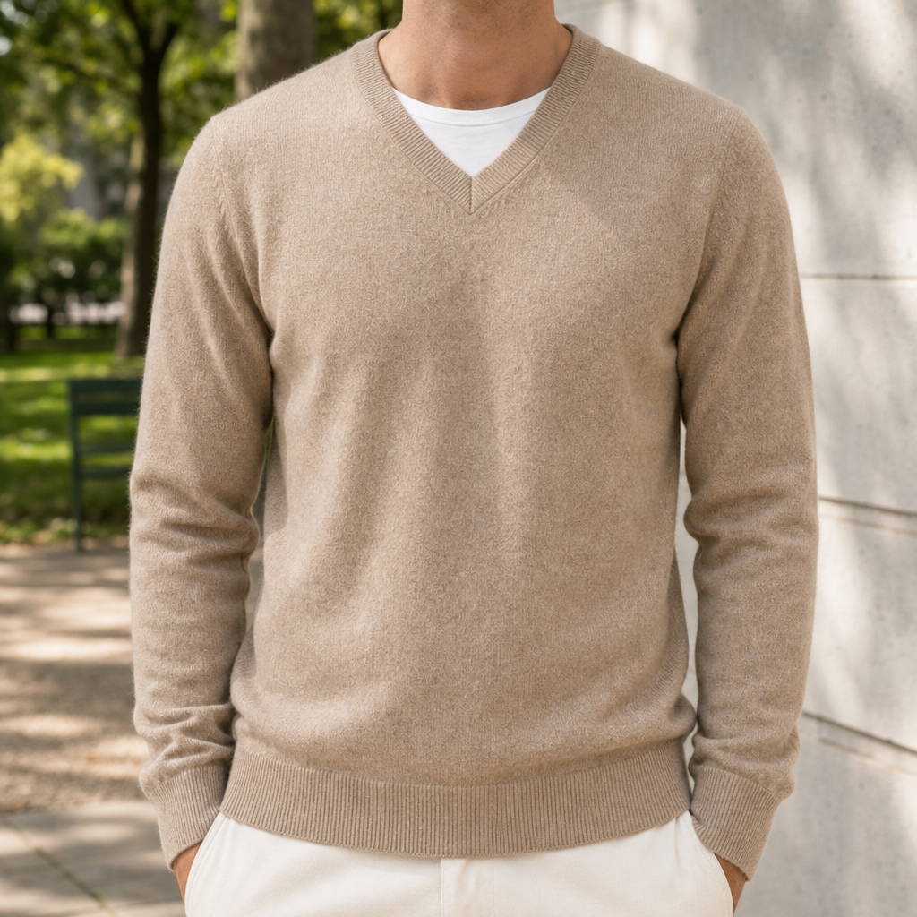 Spoleto V-Neck Cashmere Sweater in Beige