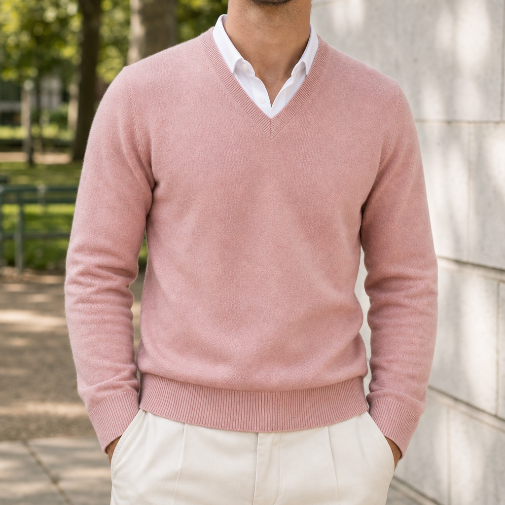 Spoleto V-Neck Cashmere Sweater in Pink