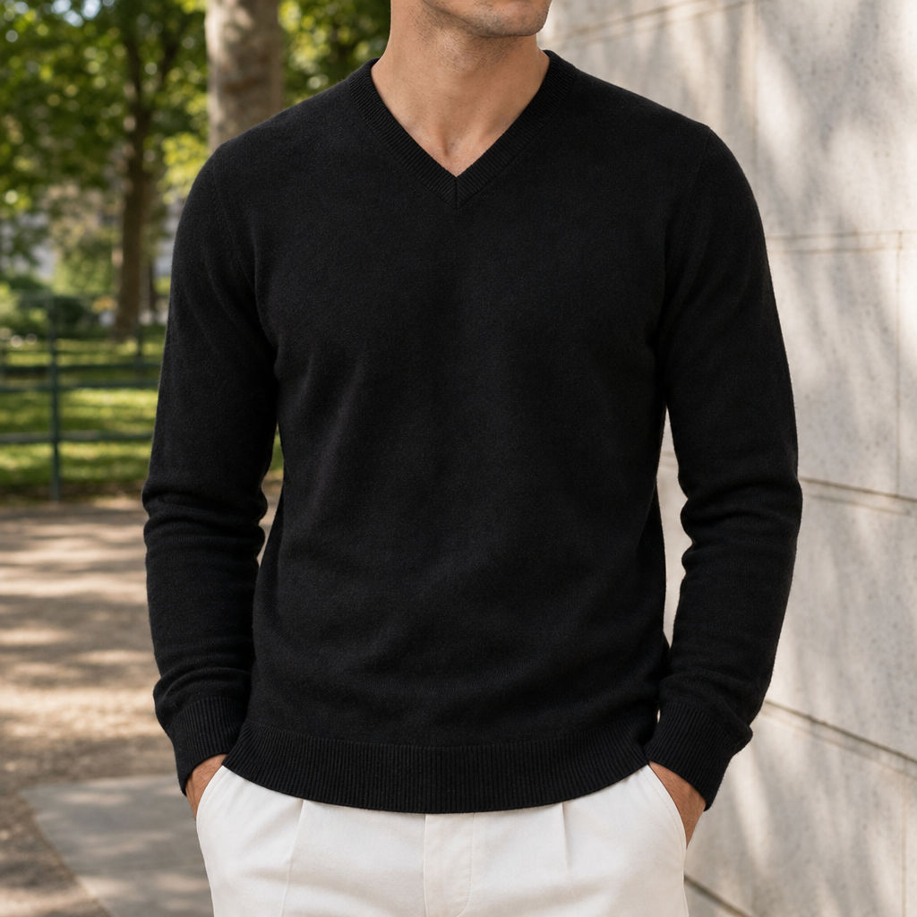 Spoleto V-Neck Cashmere Sweater in Black