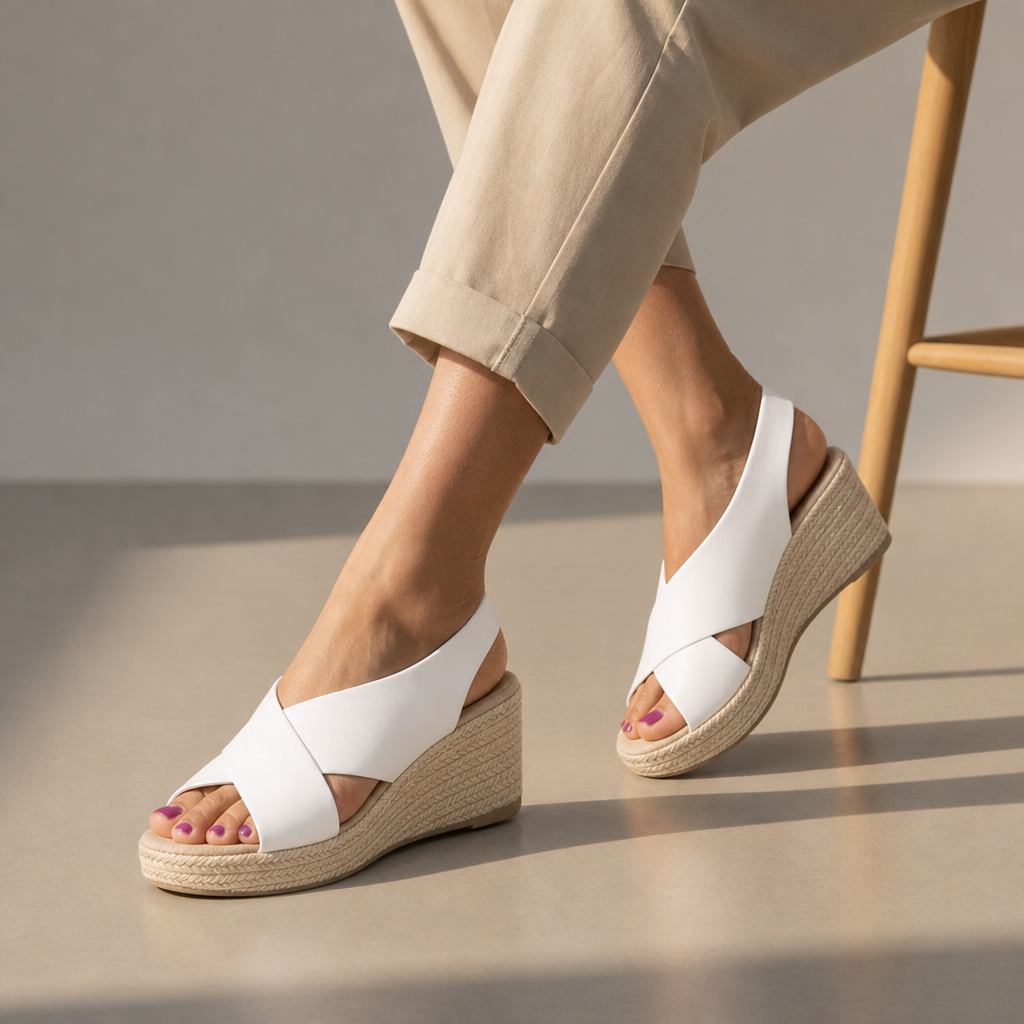 Ston Orthopedic Espadrille Wedge Sandals in White