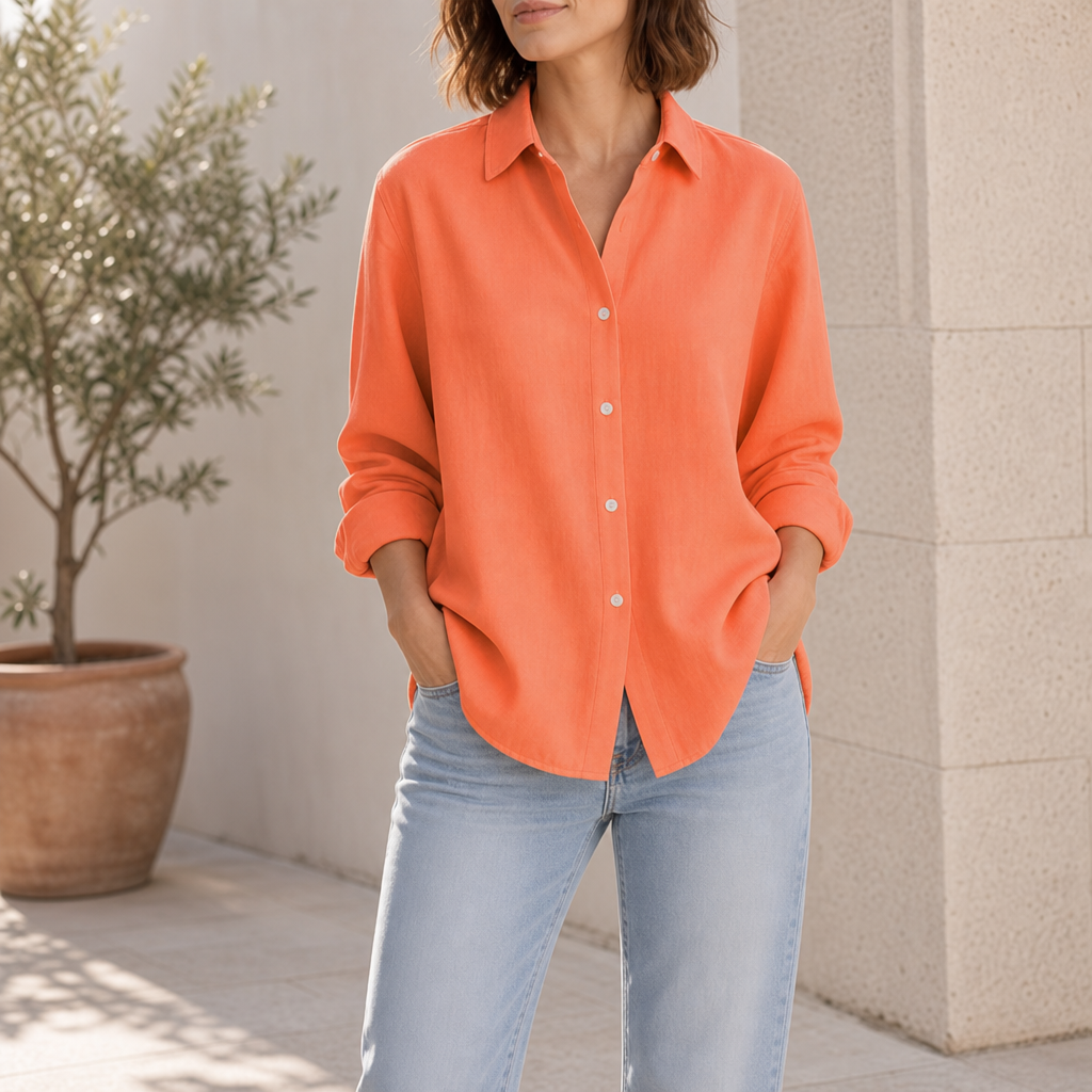 Symi Oversized Button-Down Shirt in Orange
