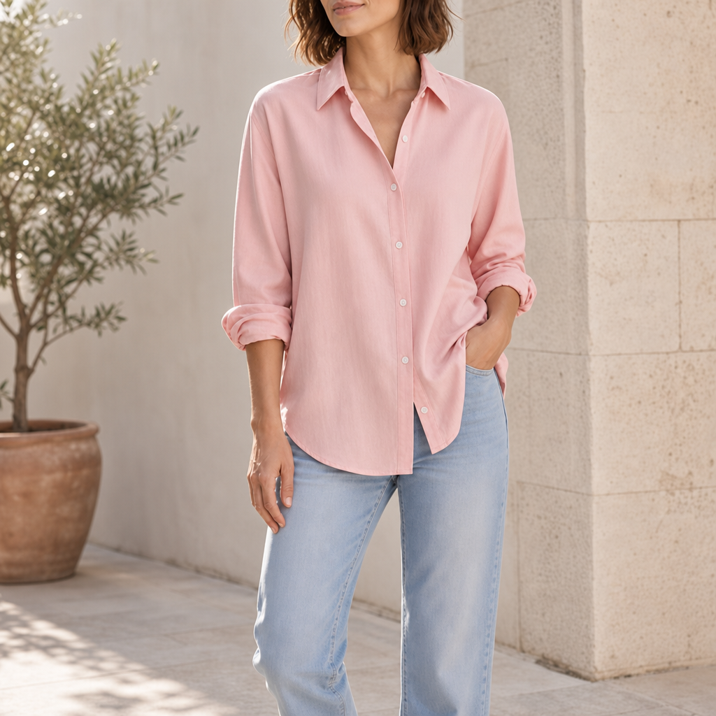 Symi Oversized Button-Down Shirt in Pink