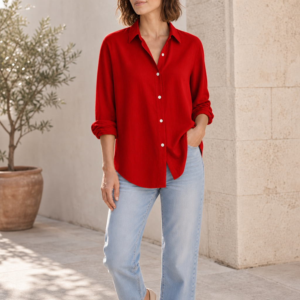 Symi Oversized Button-Down Shirt in Red