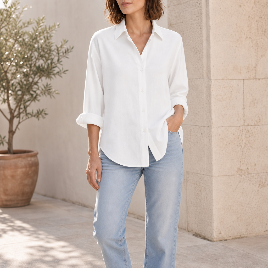 Symi Oversized Button-Down Shirt in White