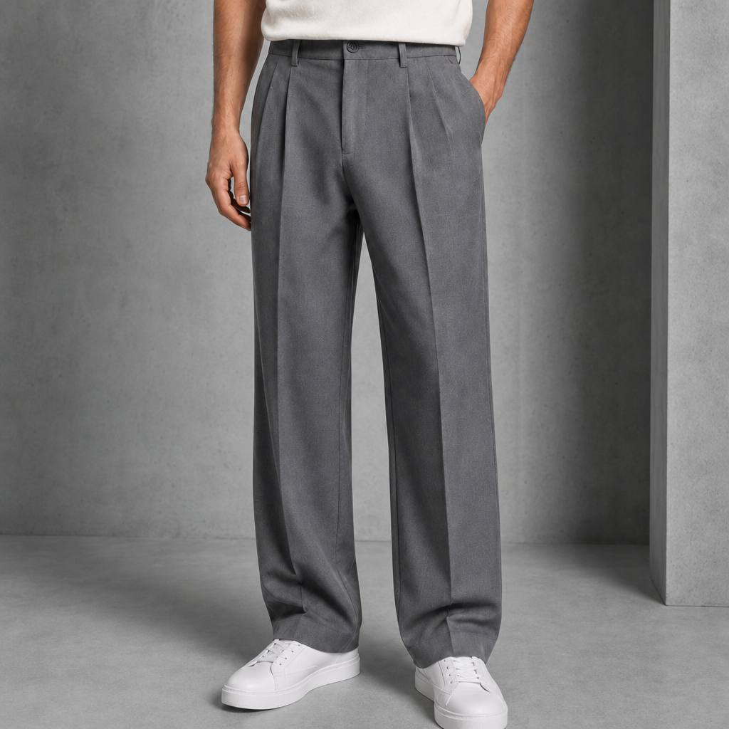 Tarifa Pleated Straight Leg Trousers in Gray