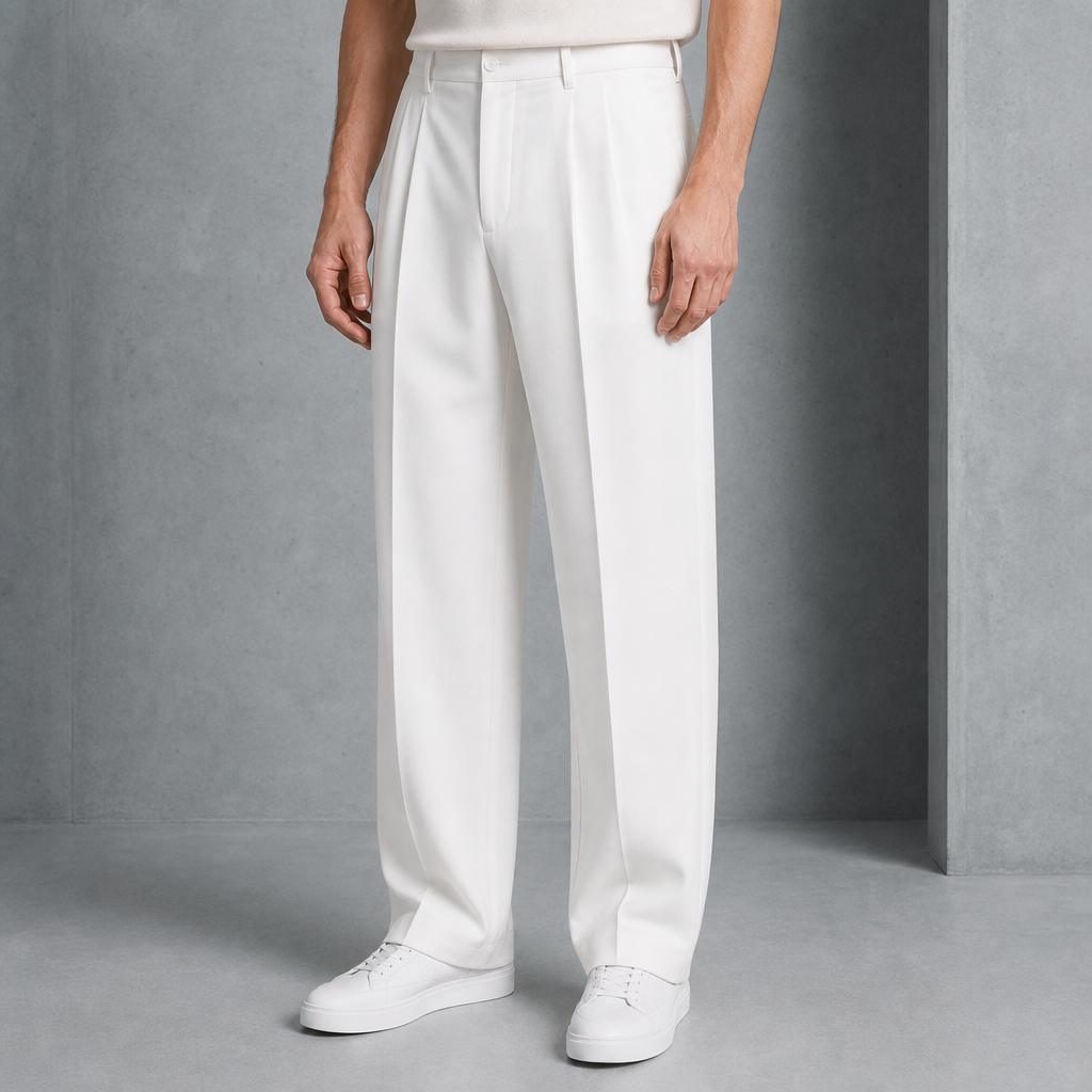 Tarifa Pleated Straight Leg Trousers in White