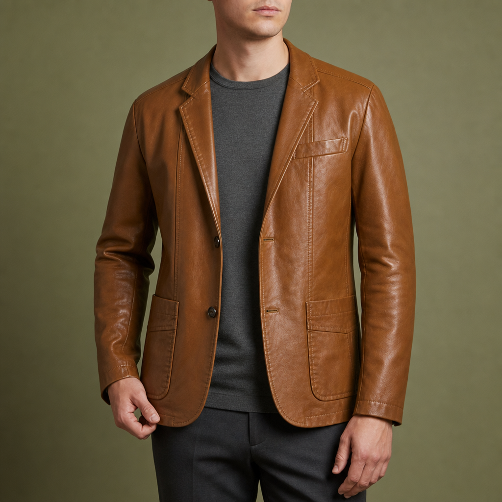 Tossa Leather Blazer in Brown