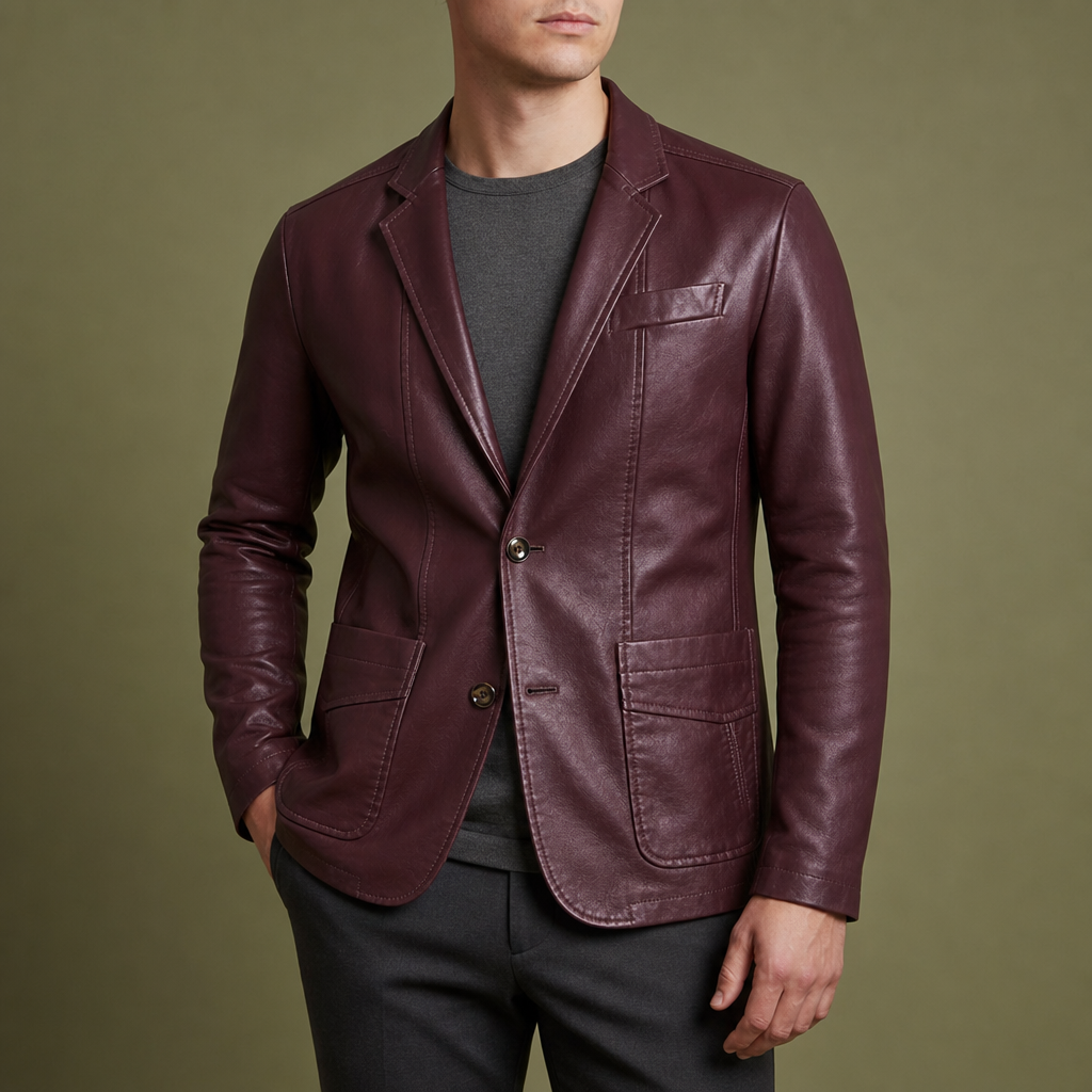 Tossa Leather Blazer in Burgundy