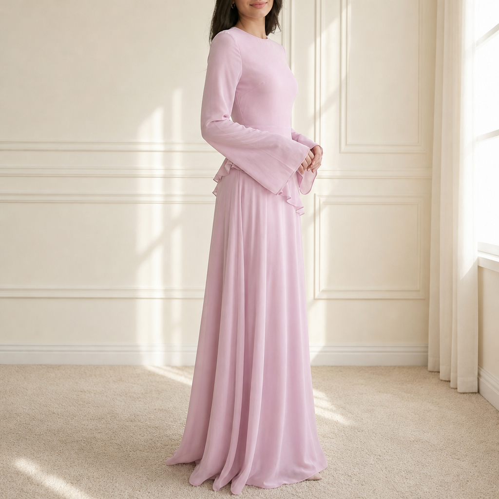 Trani Ruffle Flared Sleeve Maxi Dress in Pink