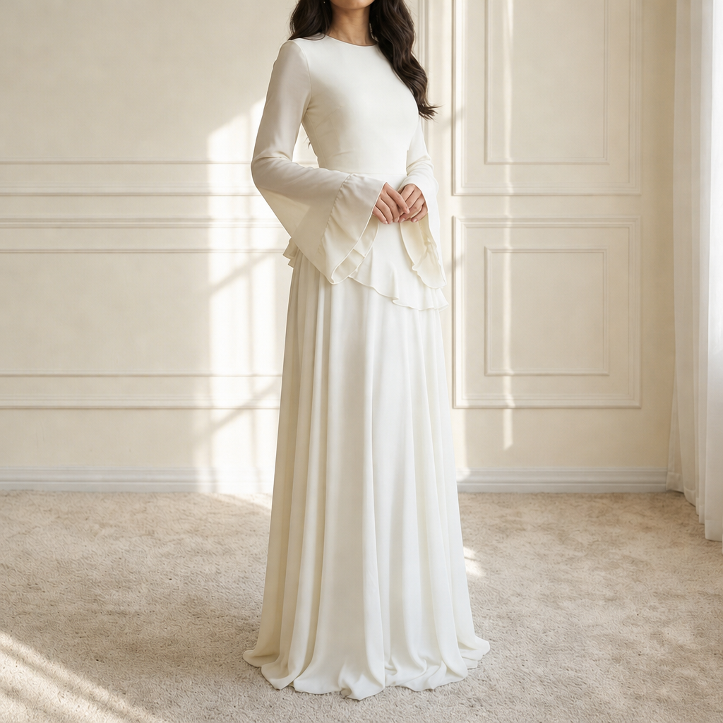 Trani Ruffle Flared Sleeve Maxi Dress in White