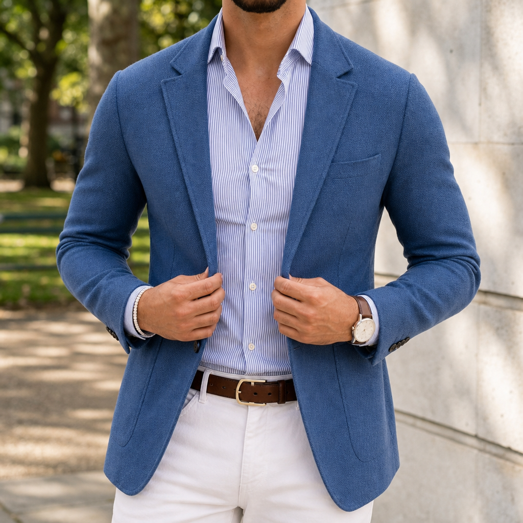 Trento Knit Tailored Blazer in Blue
