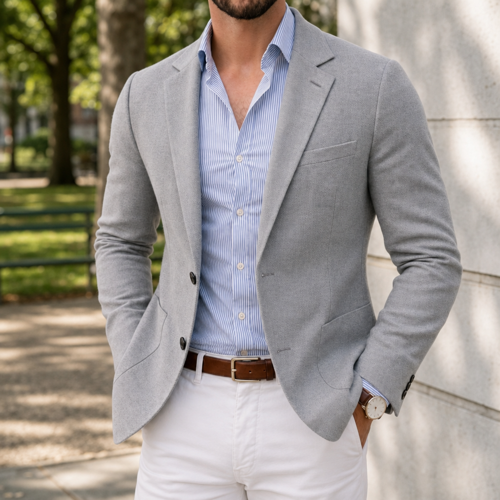 Trento Knit Tailored Blazer in Silver