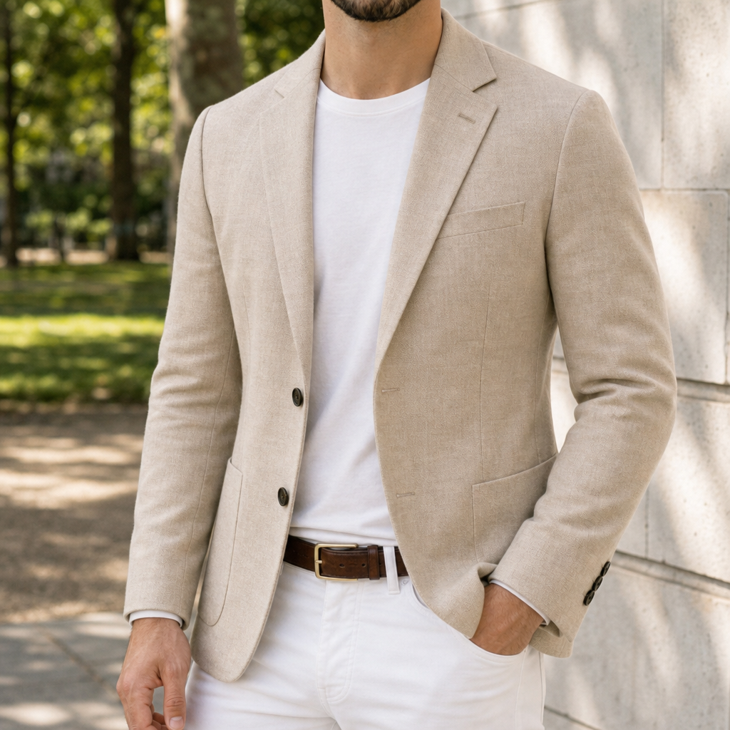Trento Knit Tailored Blazer in Beige