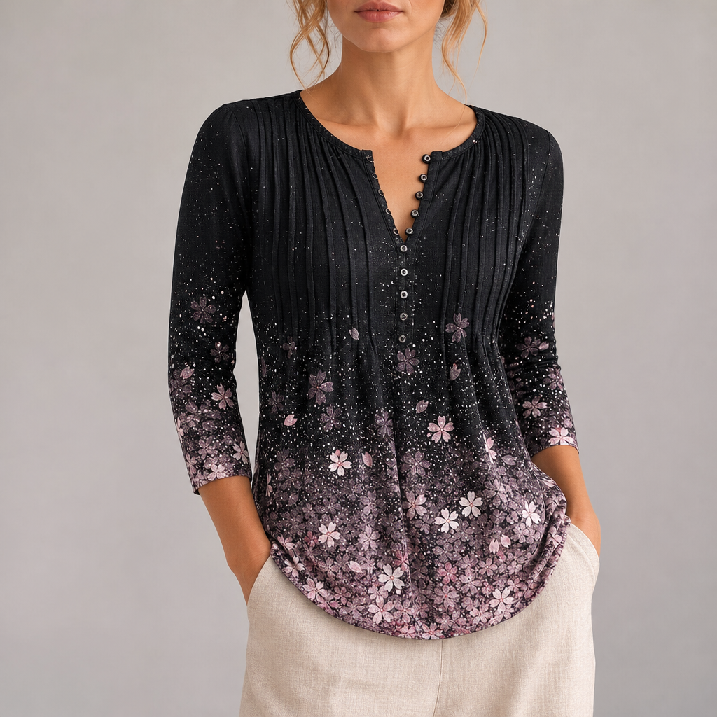 Treviso Floral Button-Up Blouse in Black