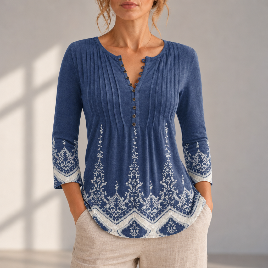 Treviso Floral Button-Up Blouse in Blue