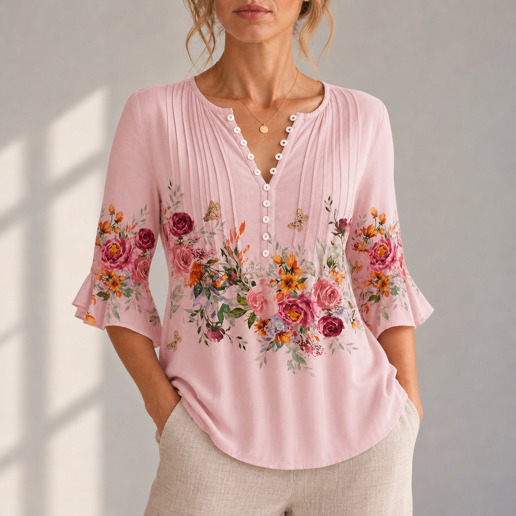 Treviso Floral Button-Up Blouse in Pink