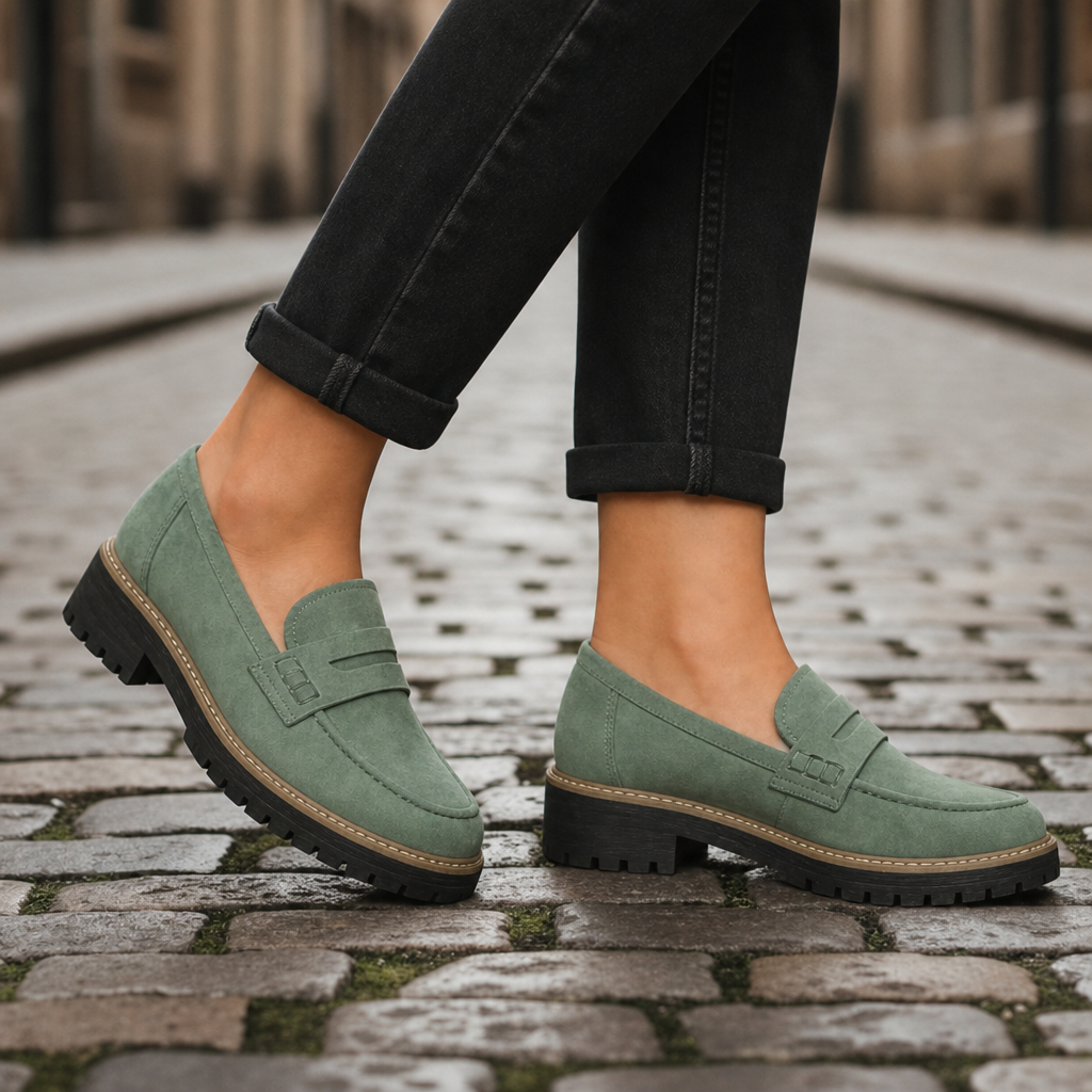 Tropea Orthopedic Suede Loafers in Green
