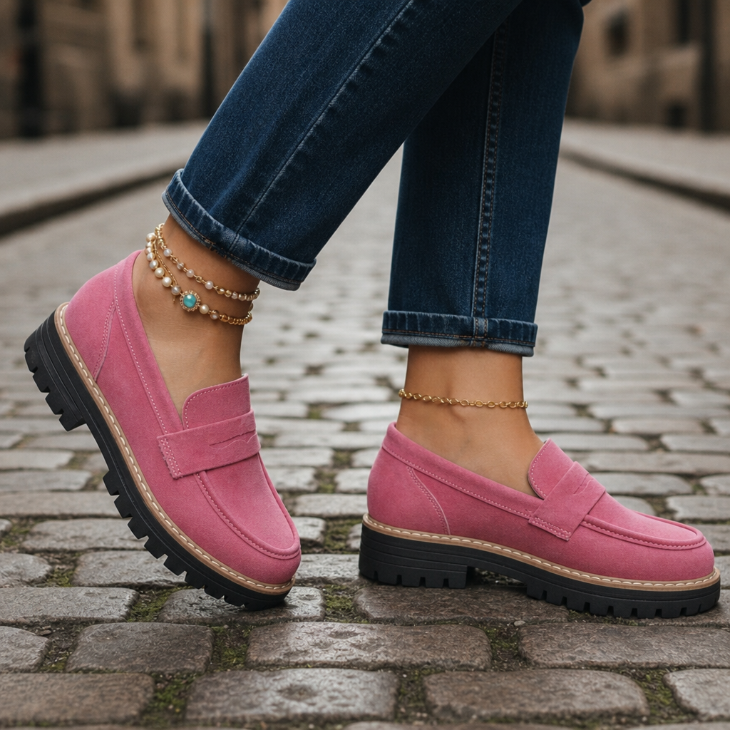 Tropea Orthopedic Suede Loafers in Pink