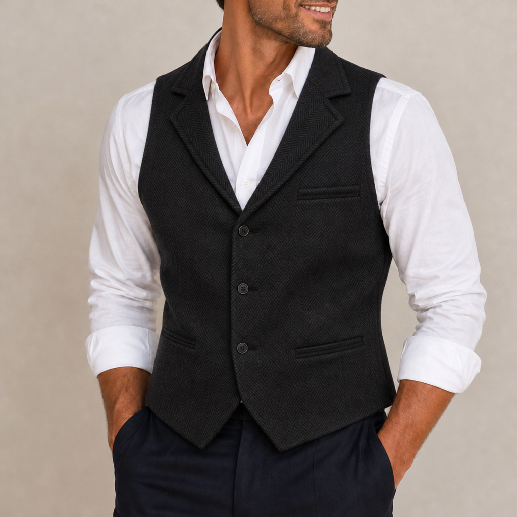 Ubeda Herringbone Western Vest in Black
