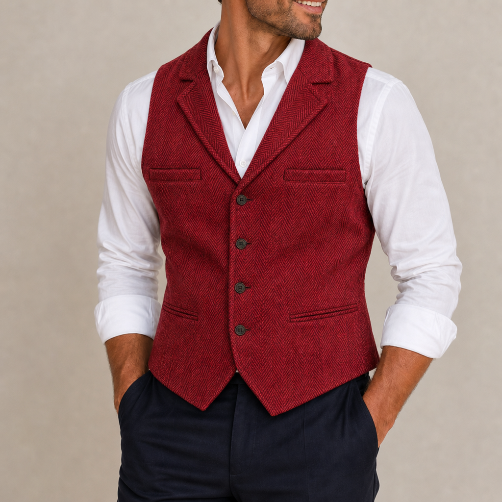 Ubeda Herringbone Western Vest in Red
