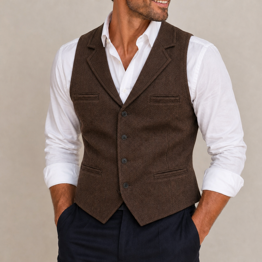 Ubeda Herringbone Western Vest in Brown