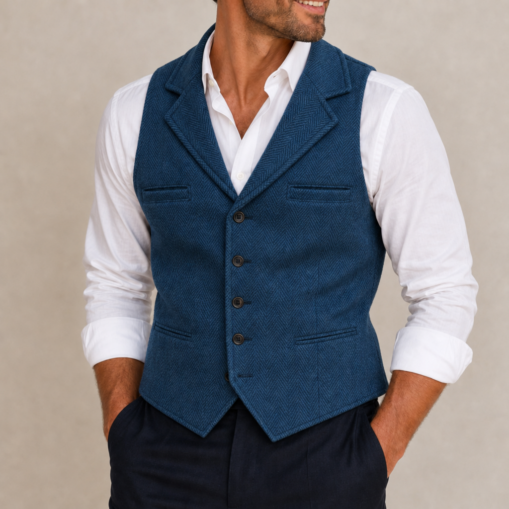 Ubeda Herringbone Western Vest in Blue