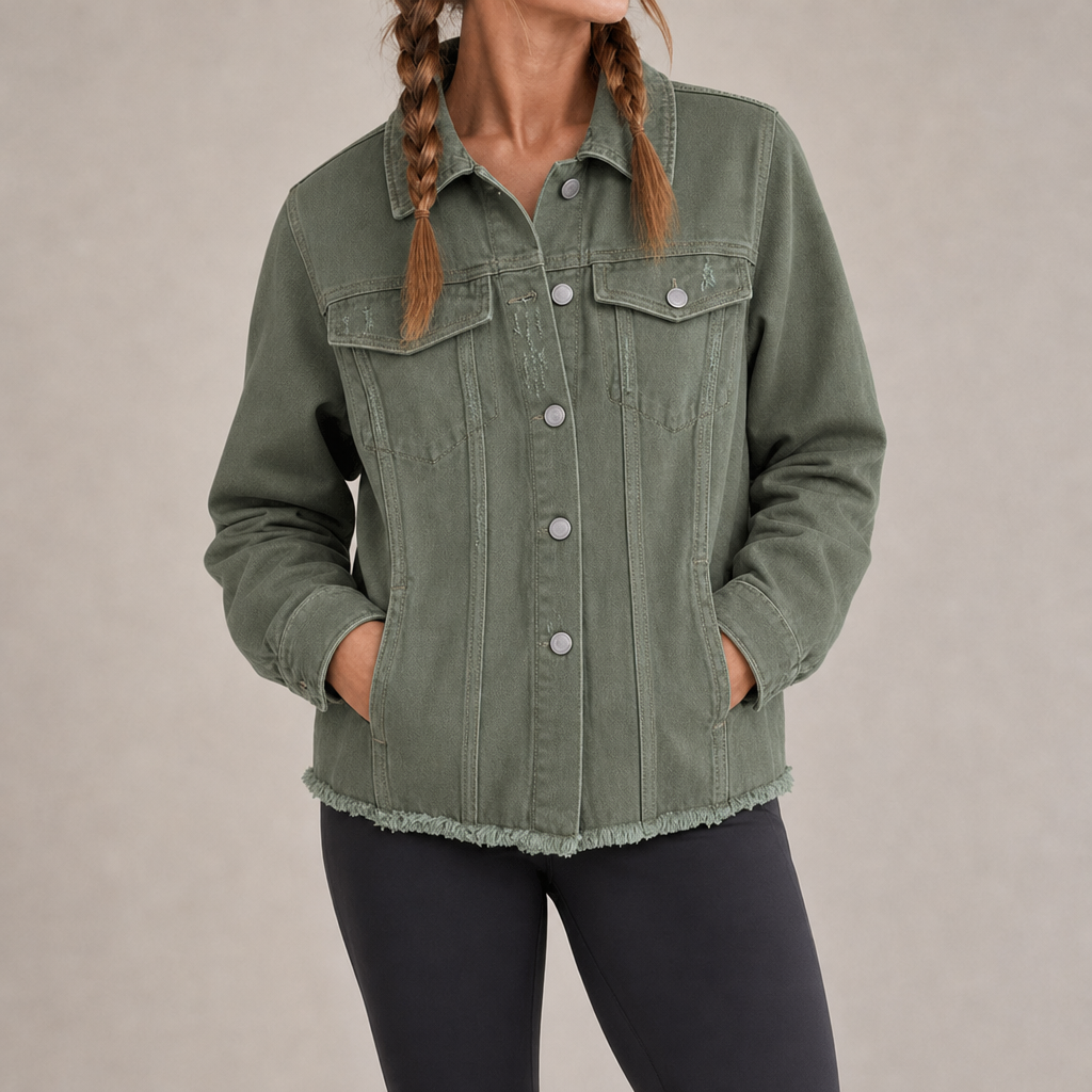 Urbino Distressed Frayed Denim Jacket in Assorted