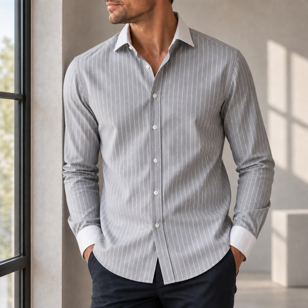 Valldemossa Striped Contrast Collar Shirt in Gray
