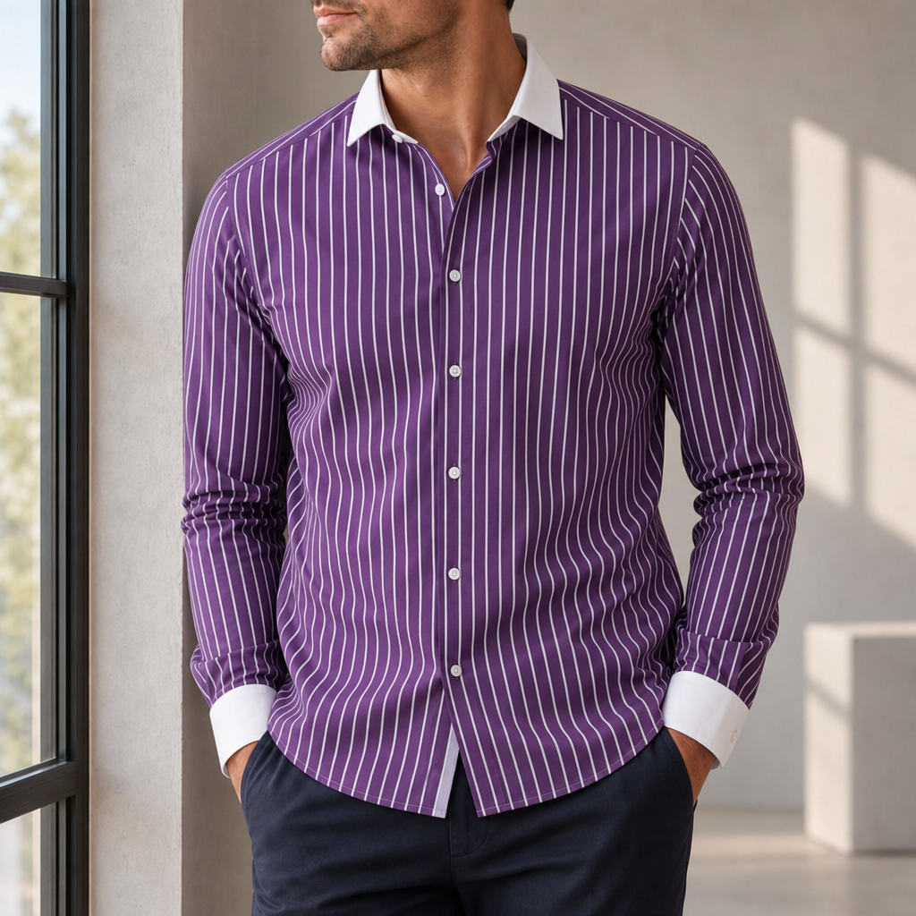 Valldemossa Striped Contrast Collar Shirt in Purple
