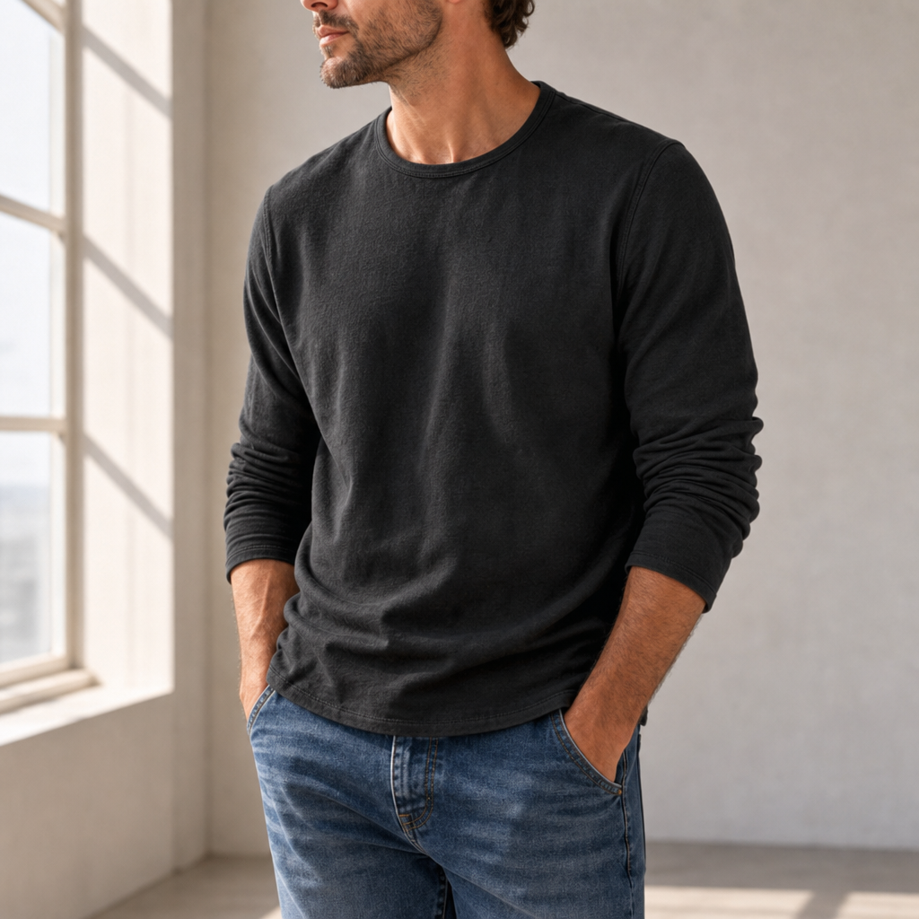 Verona Cotton Long Sleeve Tee in Black