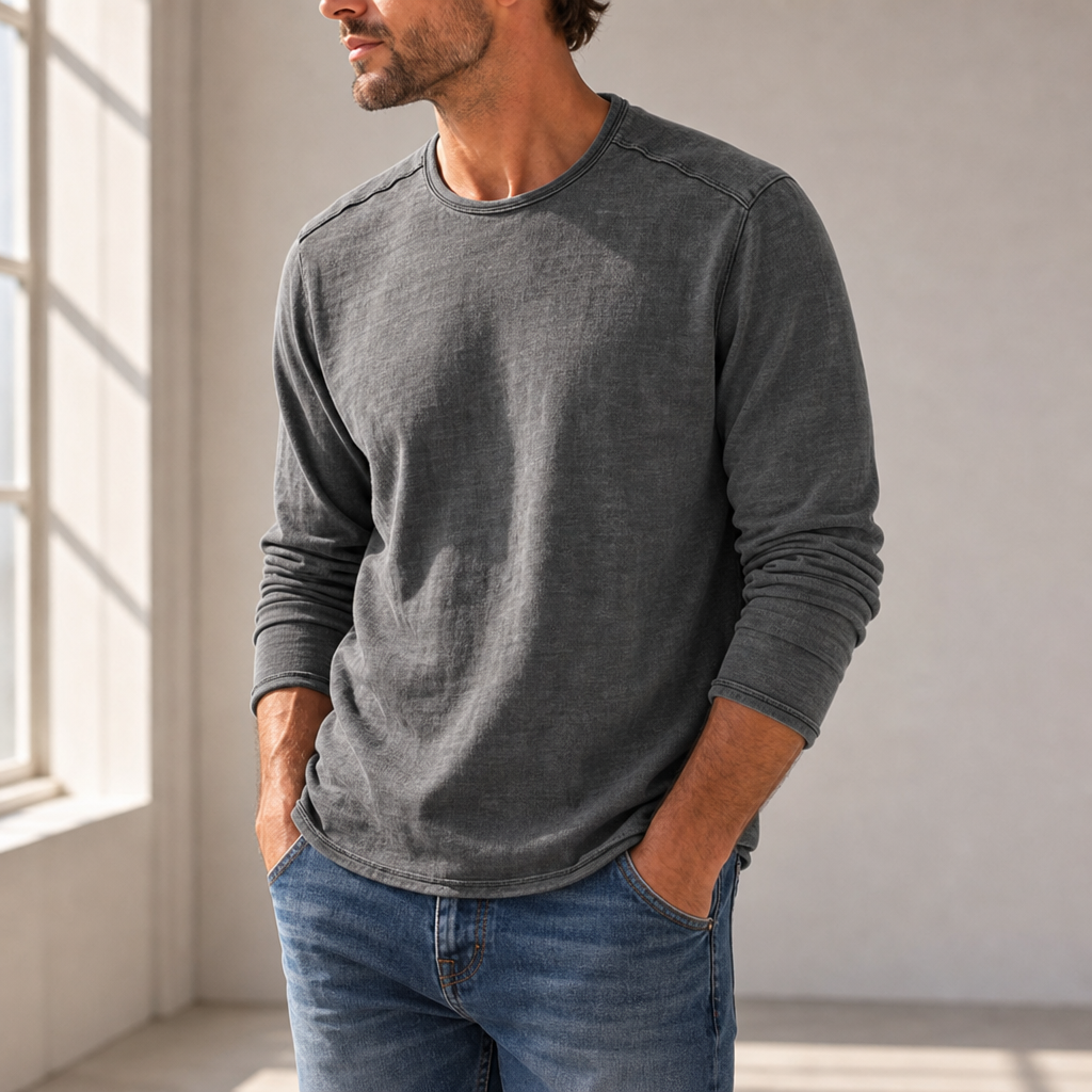 Verona Cotton Long Sleeve Tee in Dark Gray