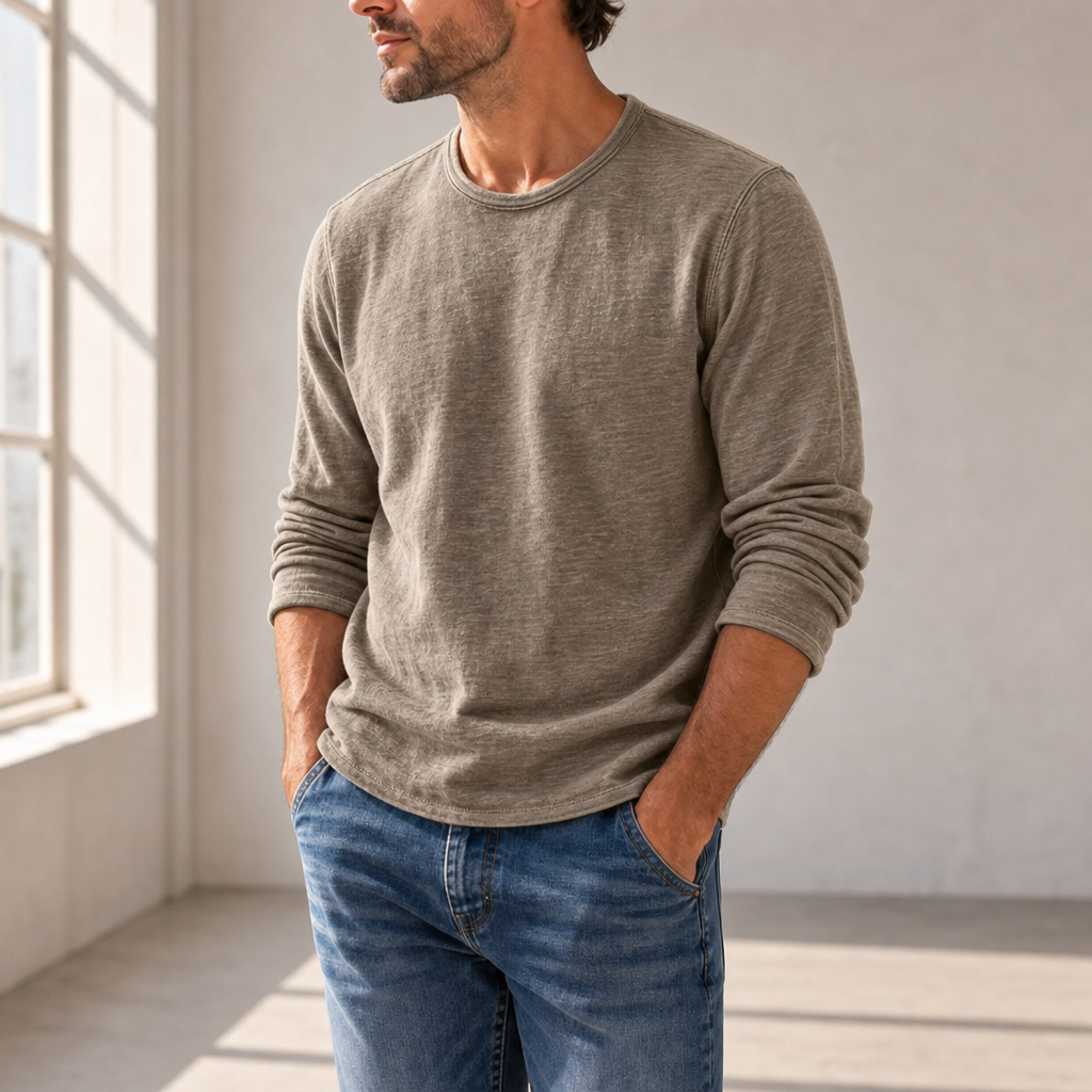Verona Cotton Long Sleeve Tee in Khaki
