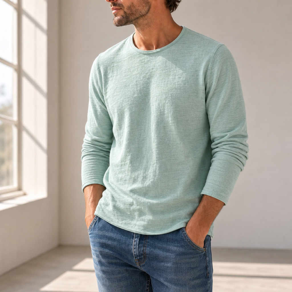 Verona Cotton Long Sleeve Tee in Light Green