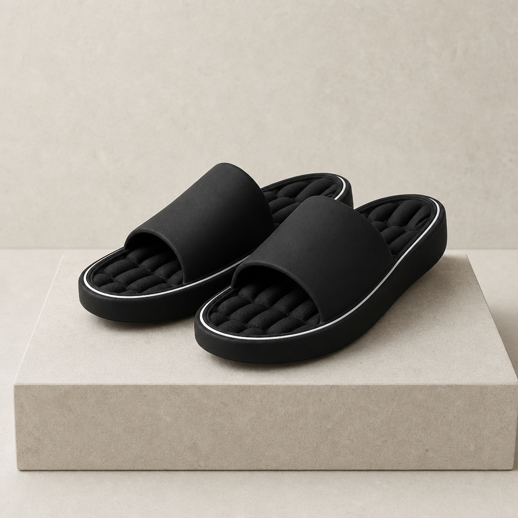 Viana Cushioned Platform Slides in Black