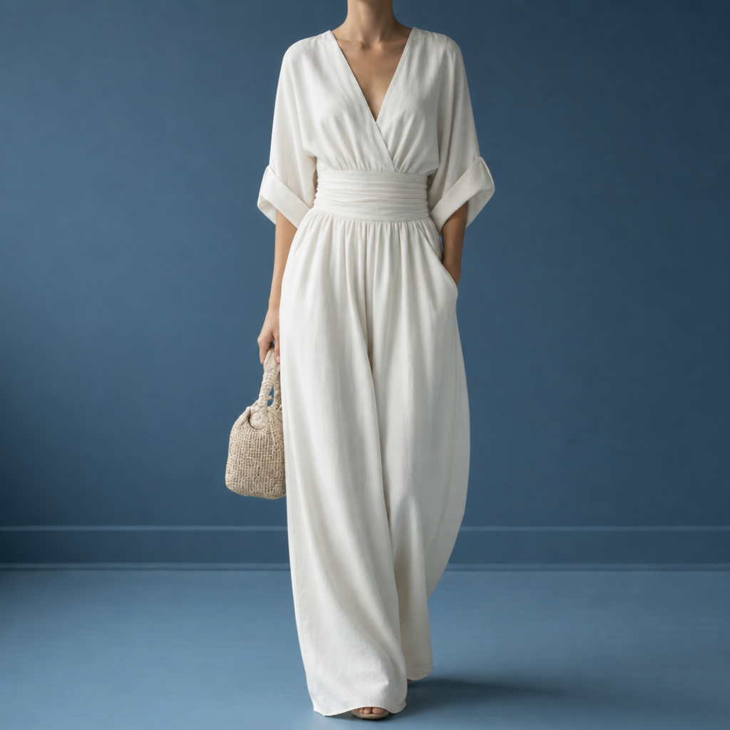 Volterra Wide-Leg Wrap Jumpsuit in White