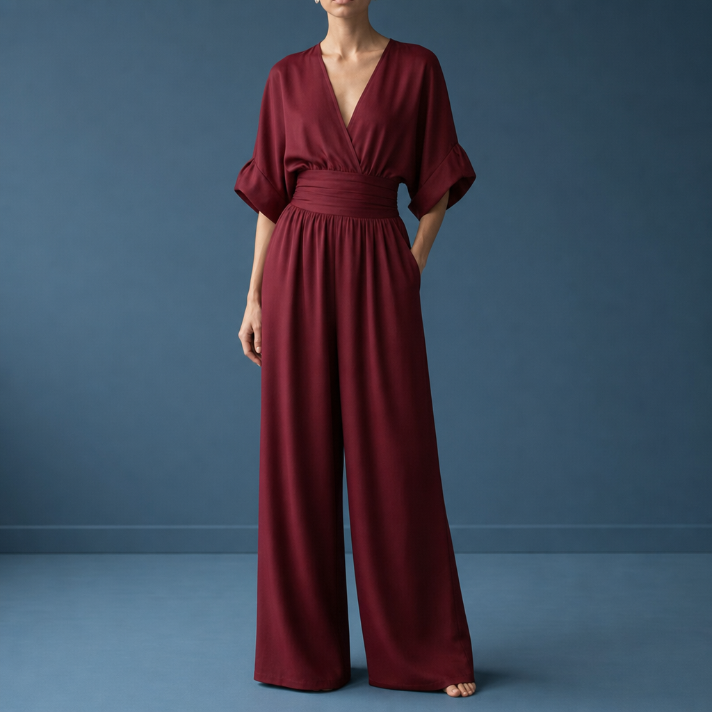 Volterra Wide-Leg Wrap Jumpsuit in Wine