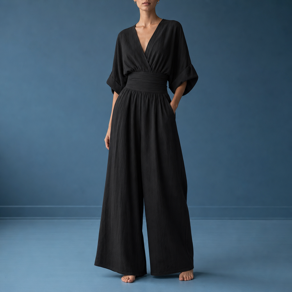 Volterra Wide-Leg Wrap Jumpsuit in Black