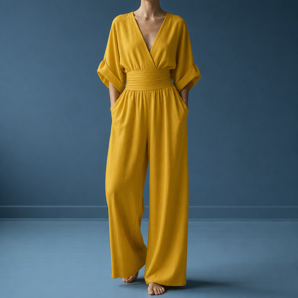 Volterra Wide-Leg Wrap Jumpsuit in Yellow